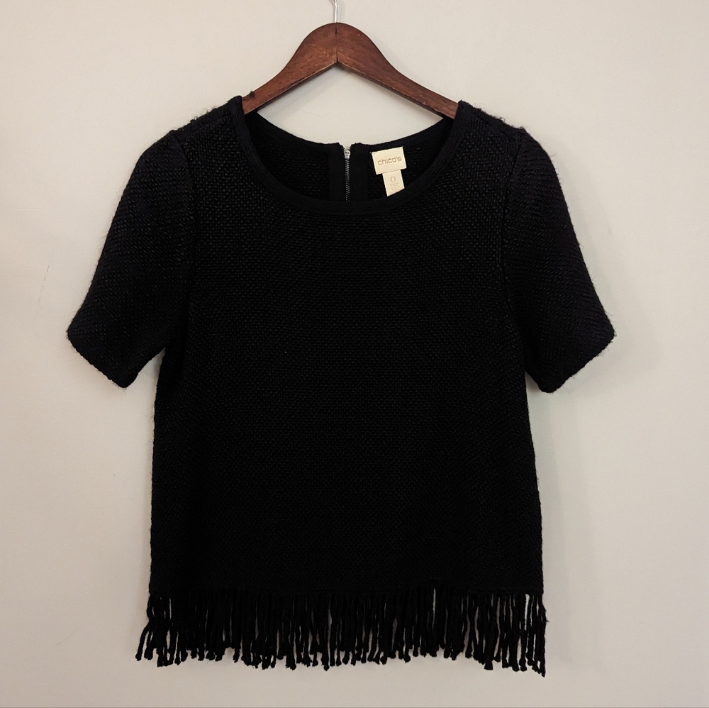 Women's Chico Black Sweater Pattern with Fringe 0 = 4 Small